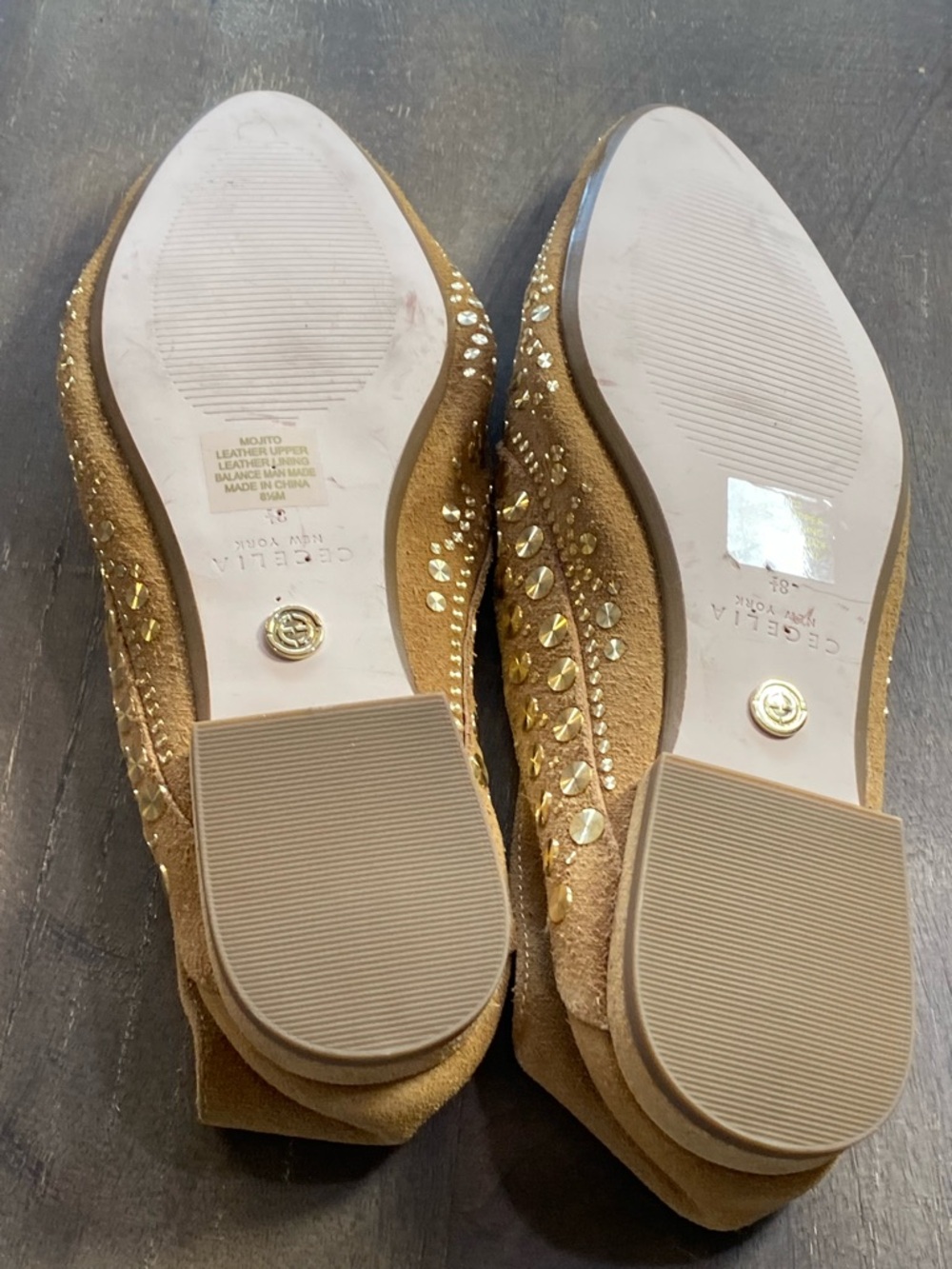 CECILIA NEW YORK Gold-Studded Tan Suede MOJITO Flats 8.5 EUC - Picture 7 of 8
